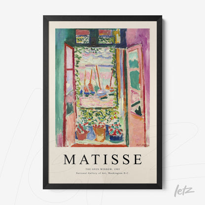 framed art inspired by matisse depicting an open window with a view of a blooming garden