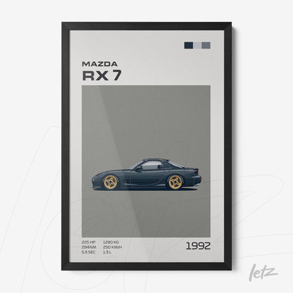 framed digital art of a 1992 Mazda RX-7 with a black frame