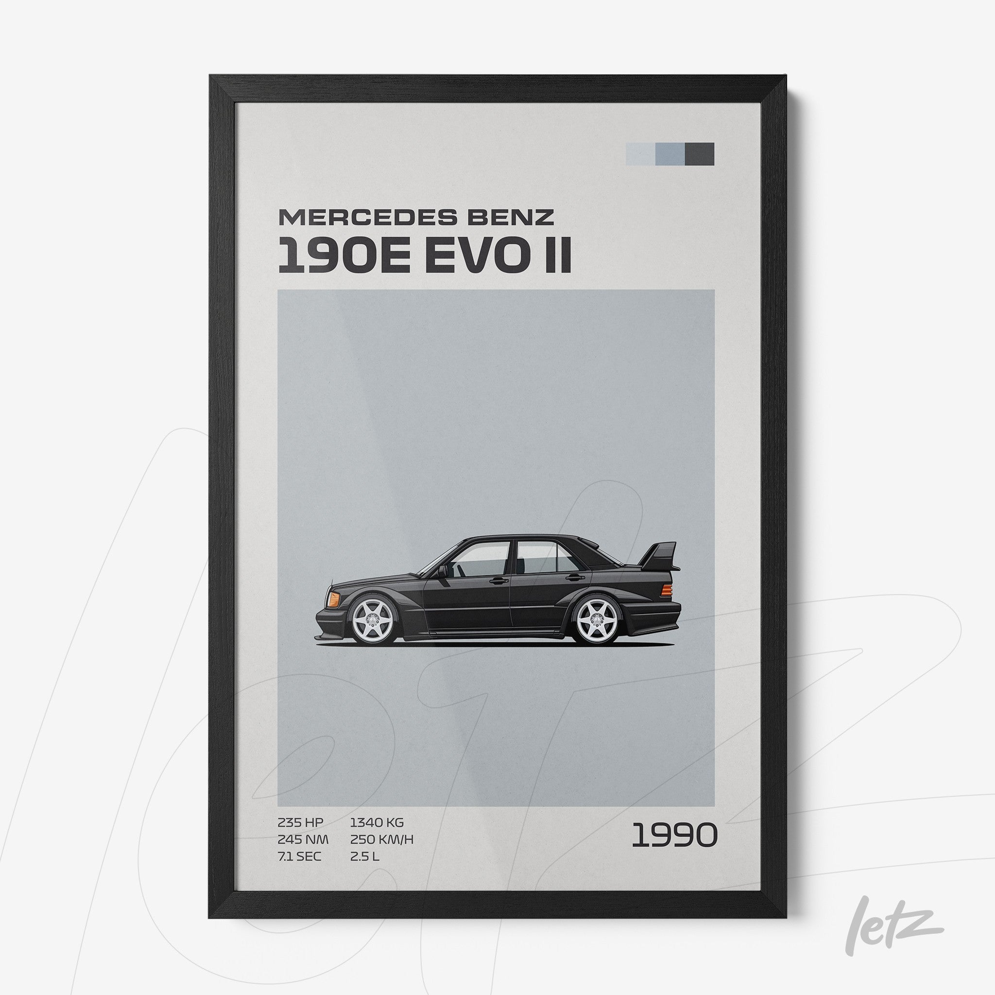 framed digital art of Mercedes Benz 190E EVO II with black frame