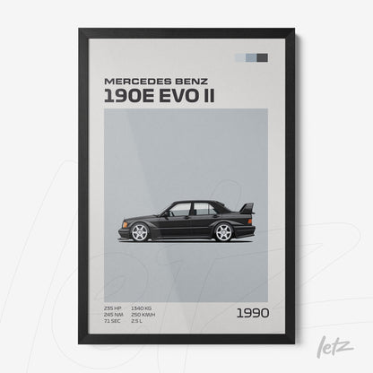 framed digital art of Mercedes Benz 190E EVO II with black frame