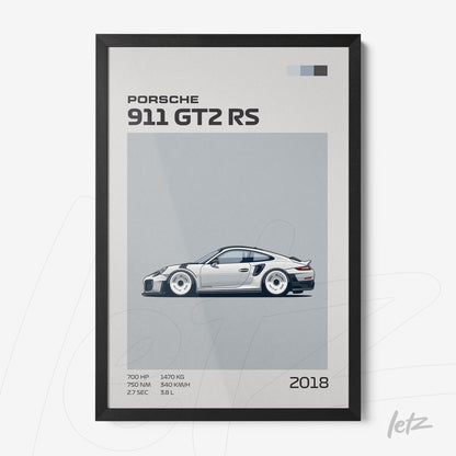 framed minimalist art of Porsche 911 GT2 RS car with black frame
