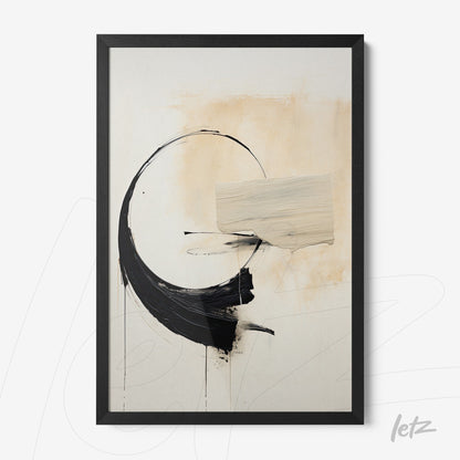 modern framed wall art featuring an abstract composition in black and beige tones