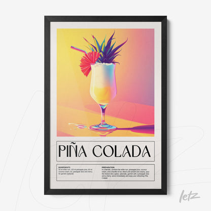 colorful digital art of piña colada cocktail in black frame