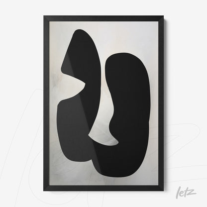 framed wall art featuring black abstract organic shapes on a light background