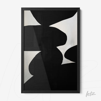 abstract black and white framed wall art with a thin black frame