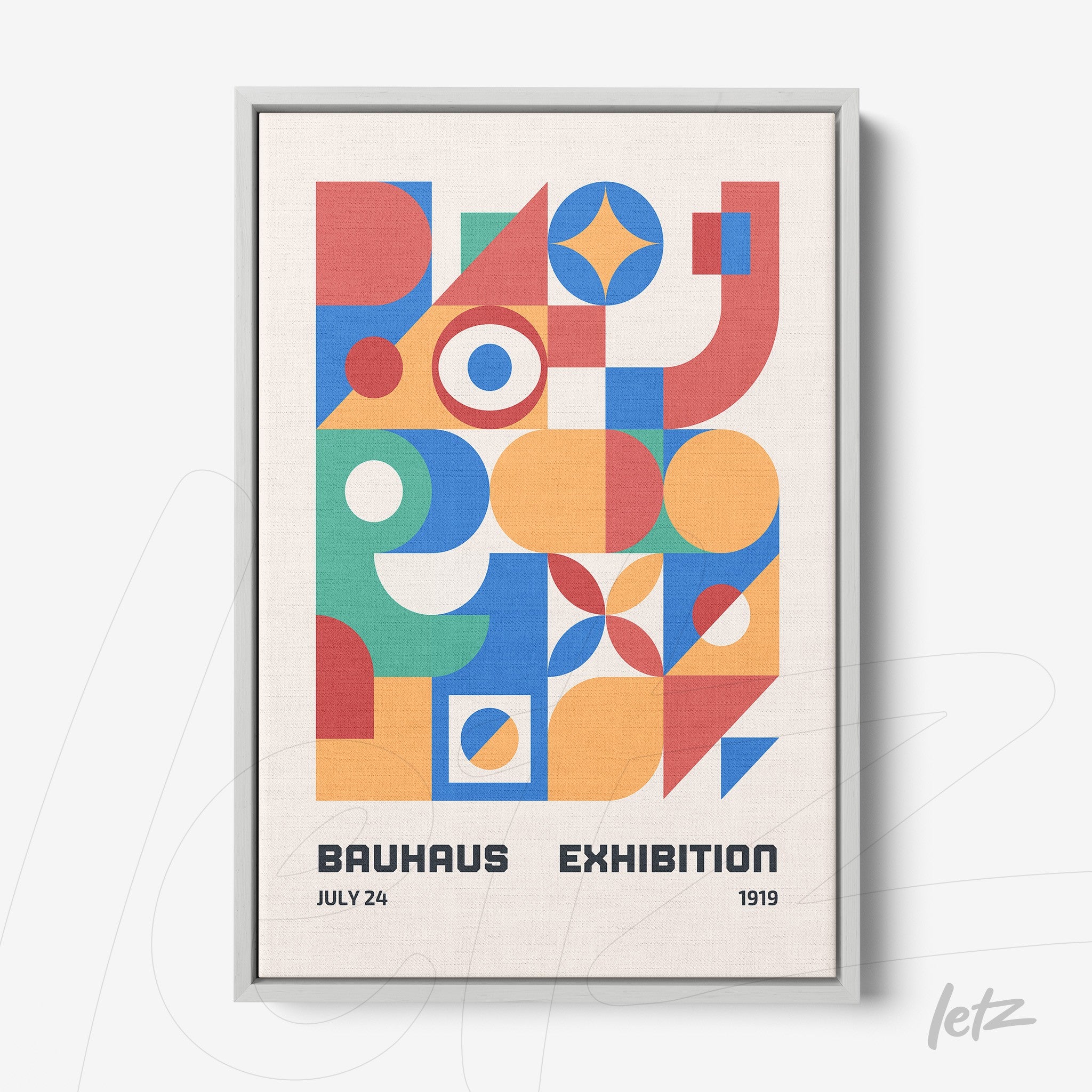 poster print featuring colorful geometric design in Bauhaus style with gray frame