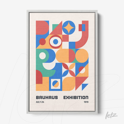 poster print featuring colorful geometric design in Bauhaus style with gray frame