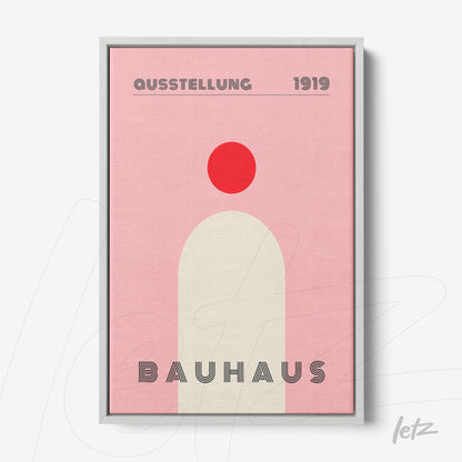 canvas with minimalist bauhaus style illustration of geometric shapes in silver frame