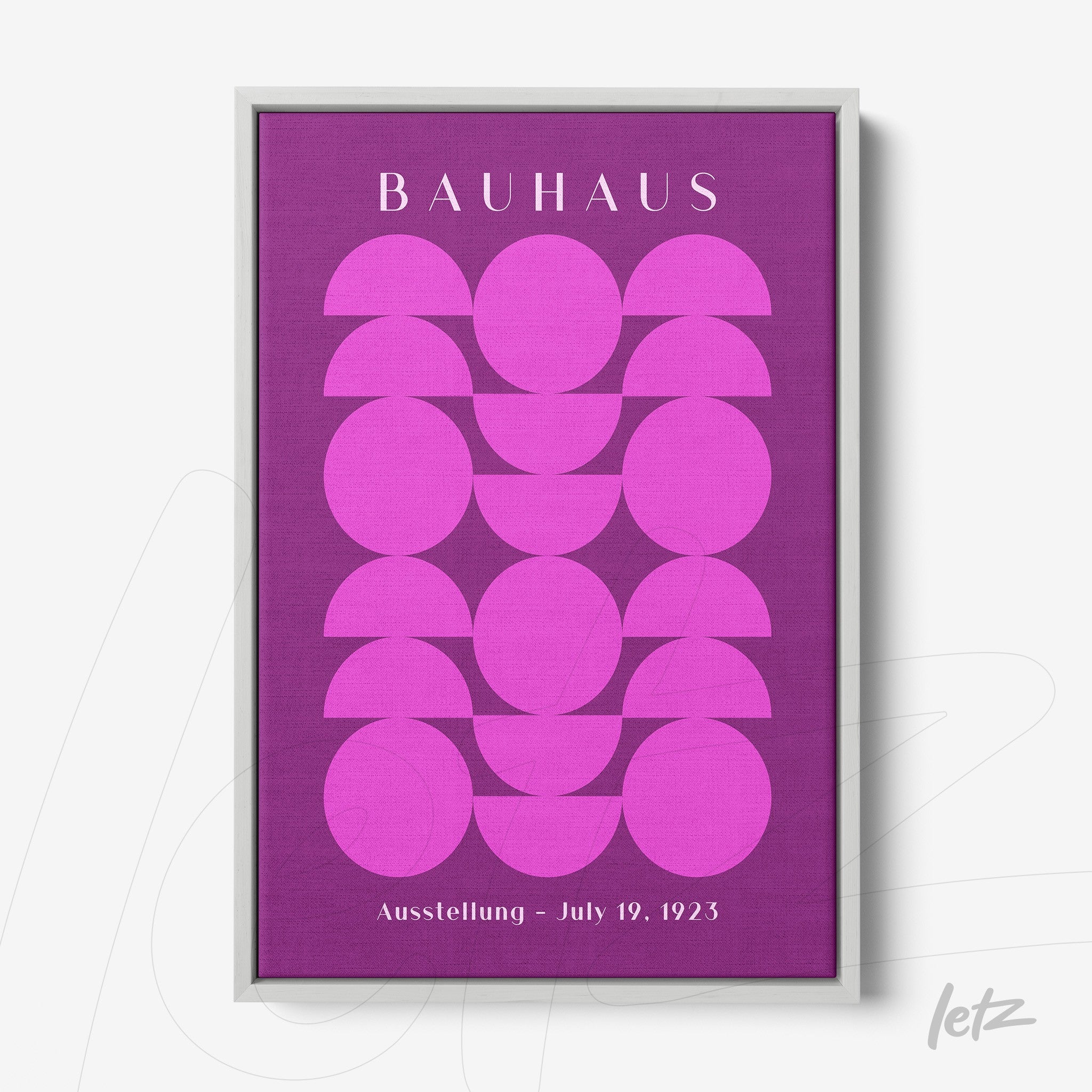 poster with geometric art in pink and purple inspired by Bauhaus