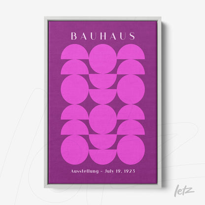 poster with geometric art in pink and purple inspired by Bauhaus