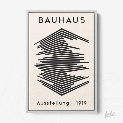 bauhaus style geometric line art print showcased in light gray frame