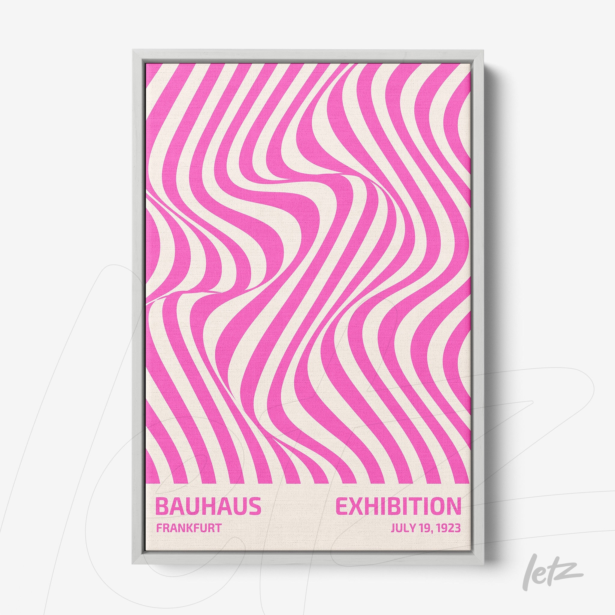 poster with abstract pink wave pattern in thin white frame