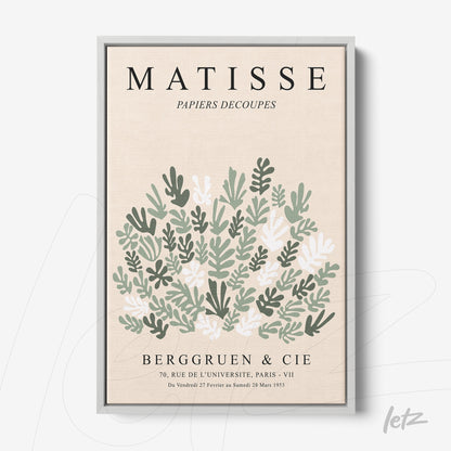 framed artwork inspired by Matisse featuring foliage in shades of green on a light background