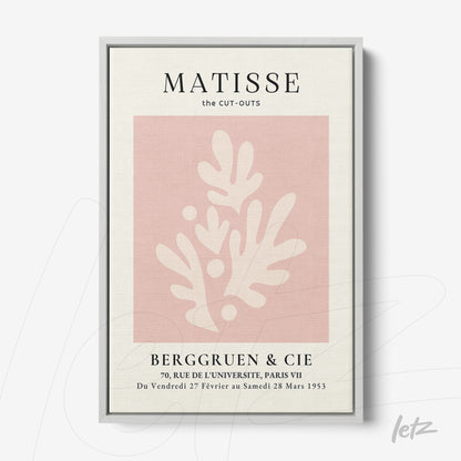 framed art print of Matisse featuring organic shapes in shades of pink on a light background