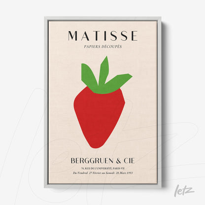 modern style framed art of stylized strawberry in silver frame