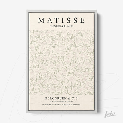 framed decorative art inspired by Matisse featuring a soft floral pattern in pastel colors with gray frame