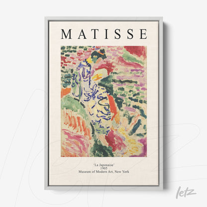 framed wall art of modern artwork by Matisse titled 'La Japonaises' featuring vibrant strokes and varied colors on a light background