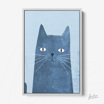 framed modern art print of a blue cat with a light background
