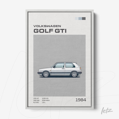 framed digital art of 1984 Volkswagen Golf GTI with light gray frame