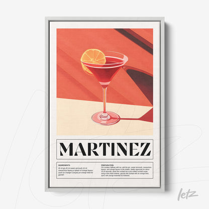 retro style framed art of martini cocktail with silver frame