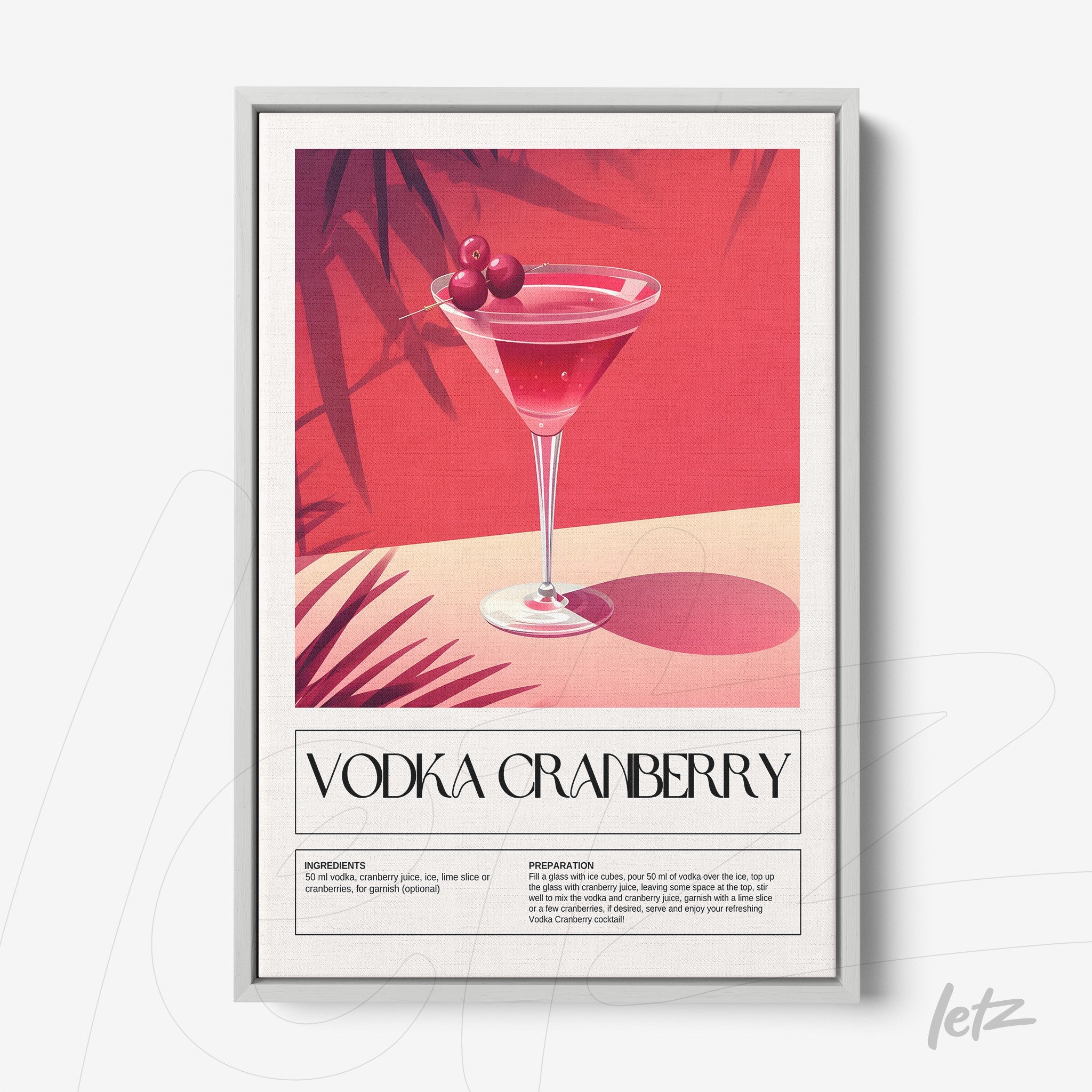 framed art print of vodka cranberry cocktail with minimalist design