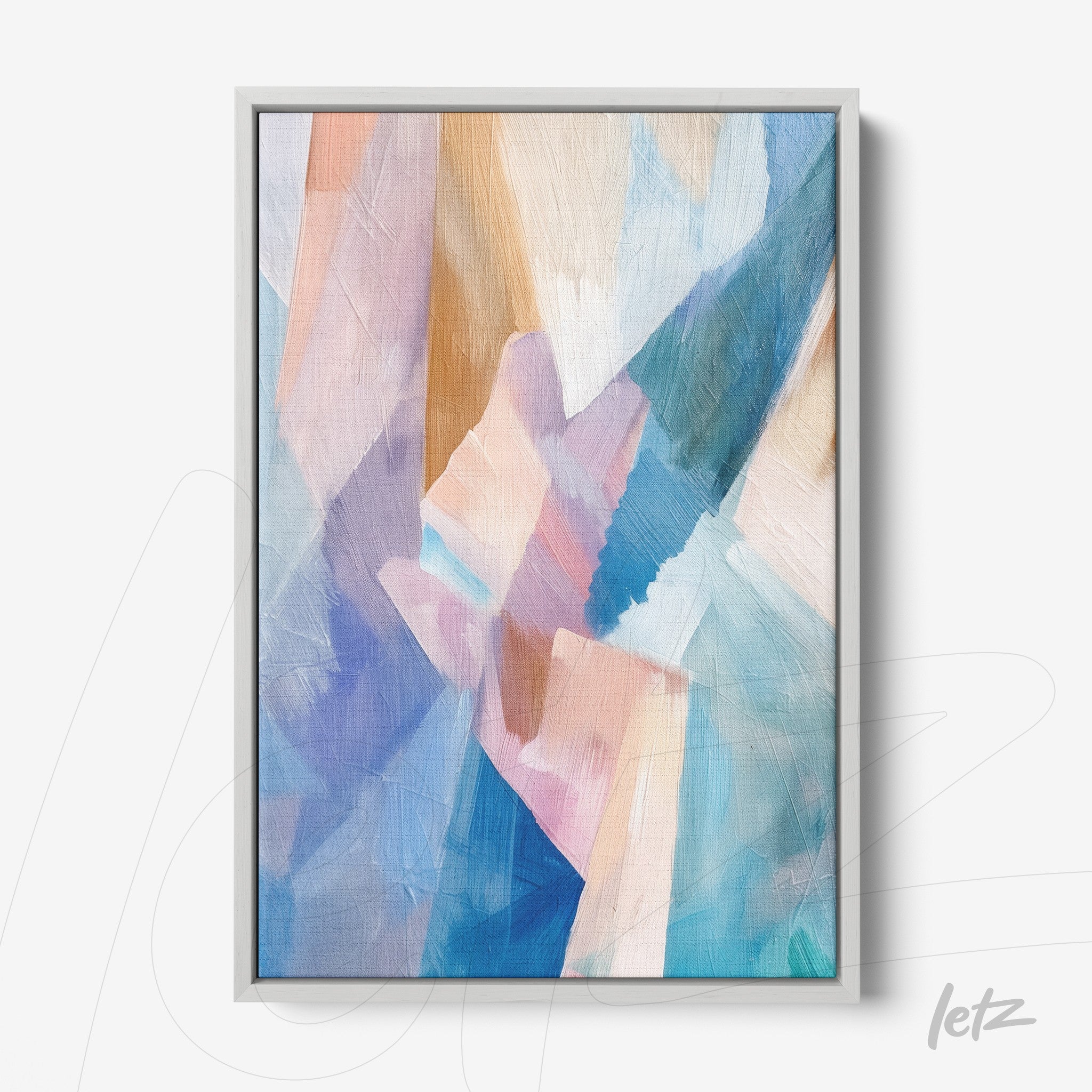 abstract artwork featuring a blend of pastel colors in a silver frame