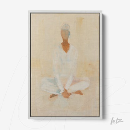 framed artwork of an abstract figure in meditation with soft tones
