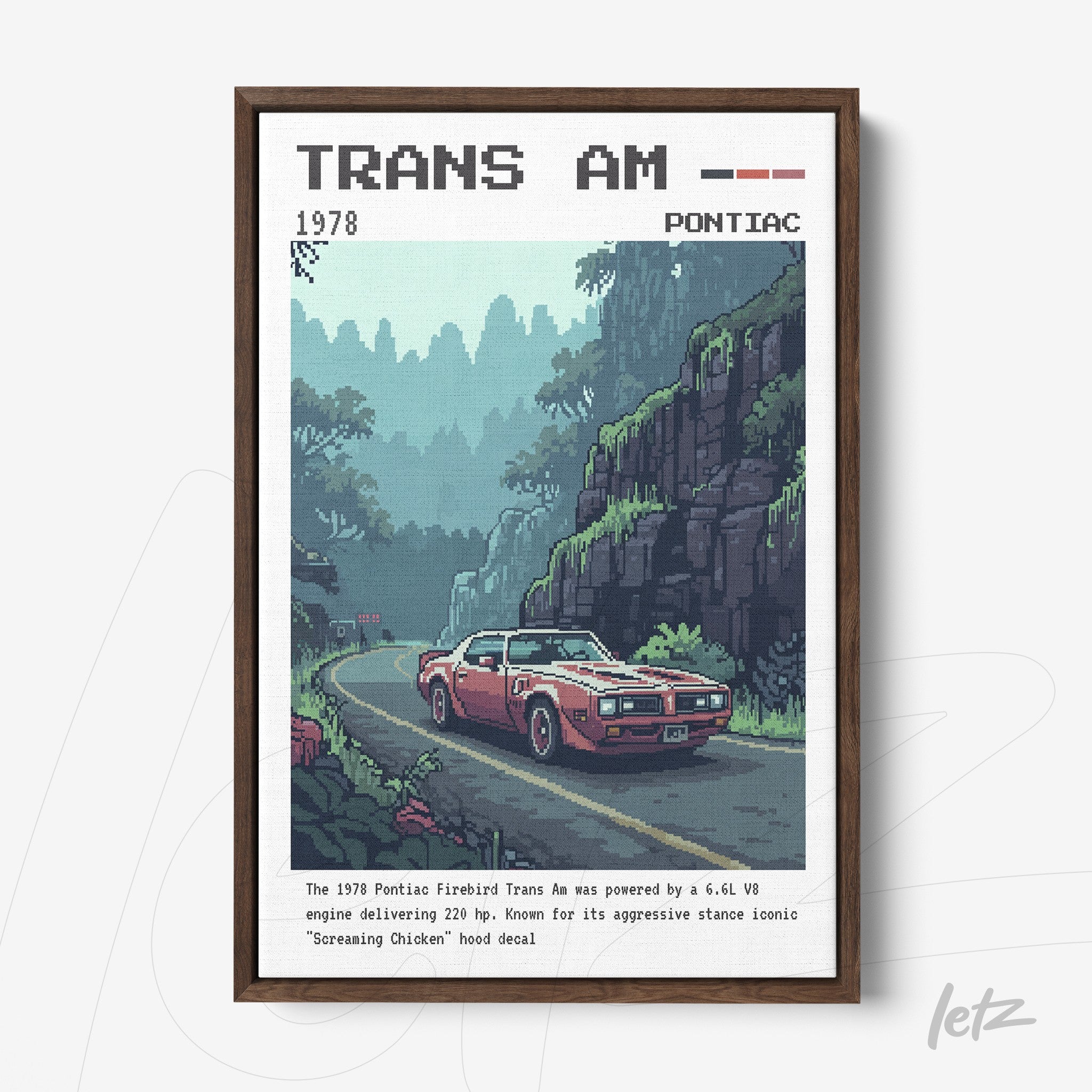 retro wall art featuring the 1978 Pontiac Trans Am in a brown frame