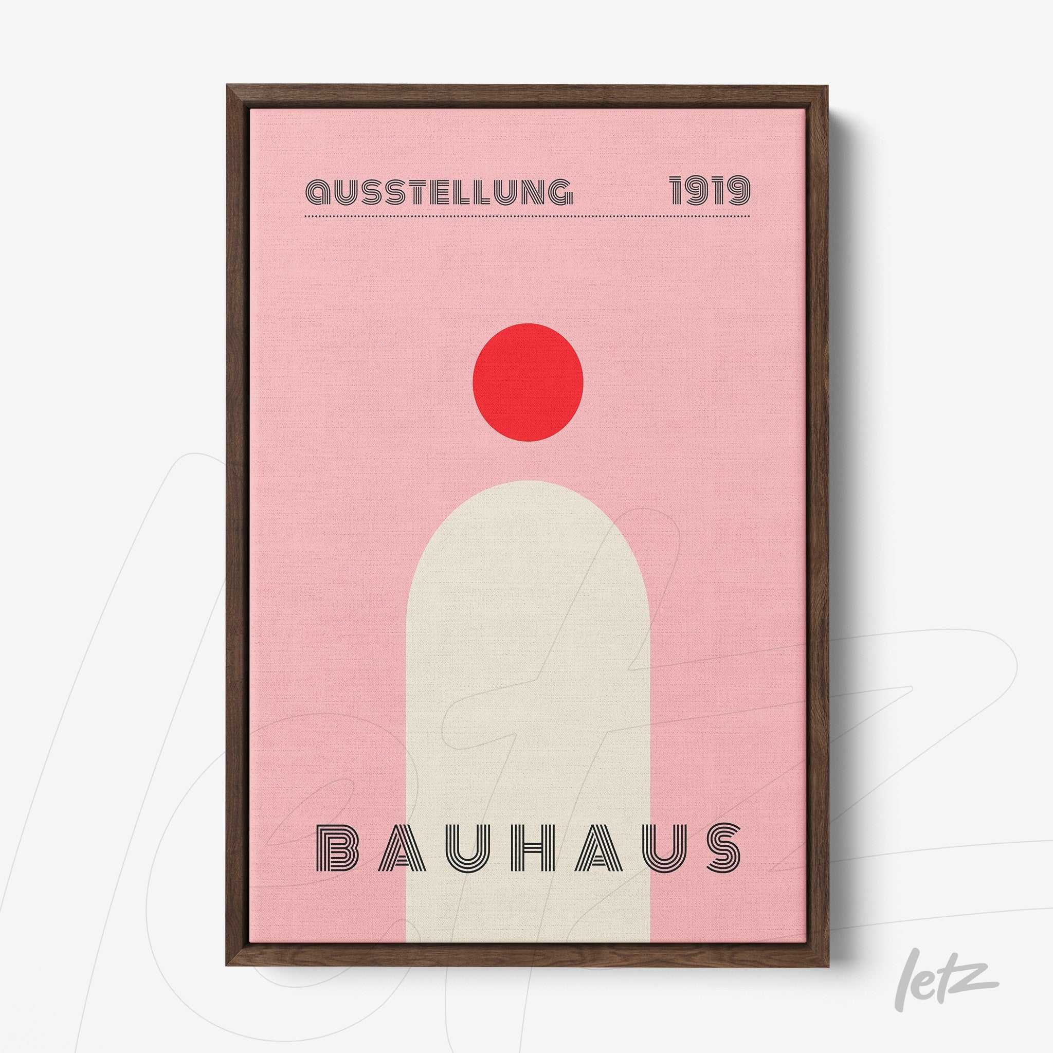bauhaus style minimalist poster in dark wood frame