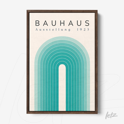 poster with geometric Bauhaus-inspired design and dark wooden frame