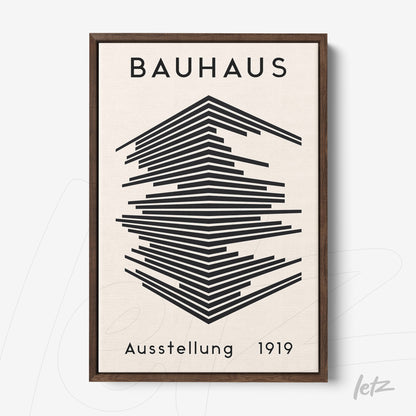 poster featuring bauhaus style geometric art in dark wood frame