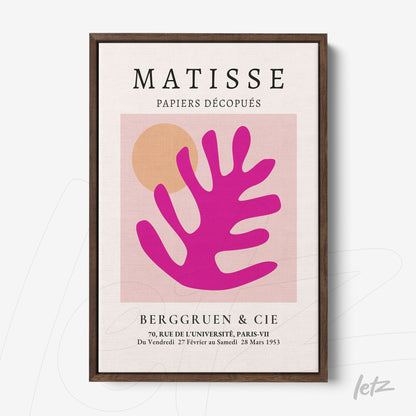 framed art print featuring Matisse's abstract shapes in dark wood frame with vibrant colors