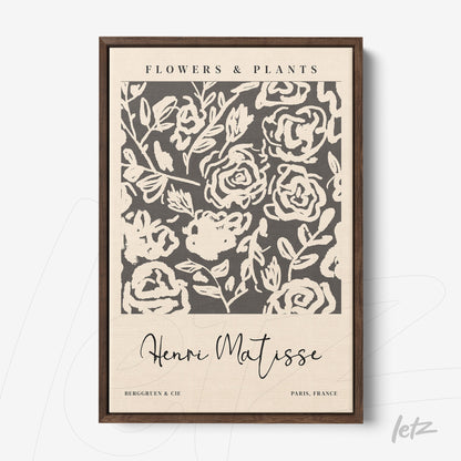 framed wall art featuring floral design on neutral background inspired by Henri Matisse