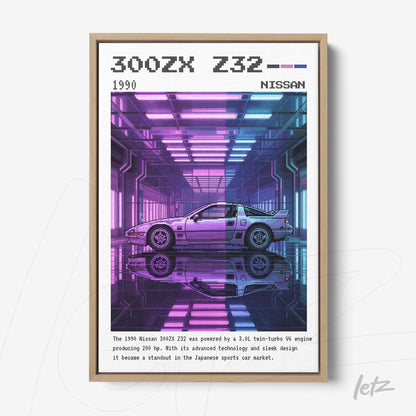 framed digital artwork of Nissan 300ZX Z32 car with neon background