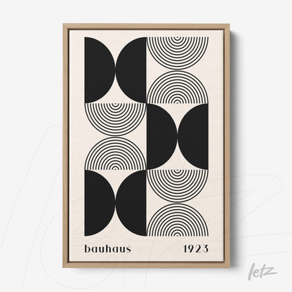 geometric bauhaus style canvas art with light wood frame