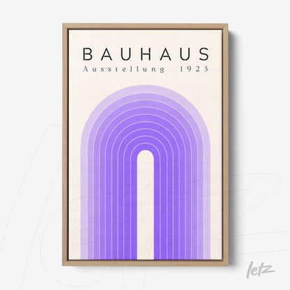 poster featuring purple geometric bauhaus style art with light wood frame