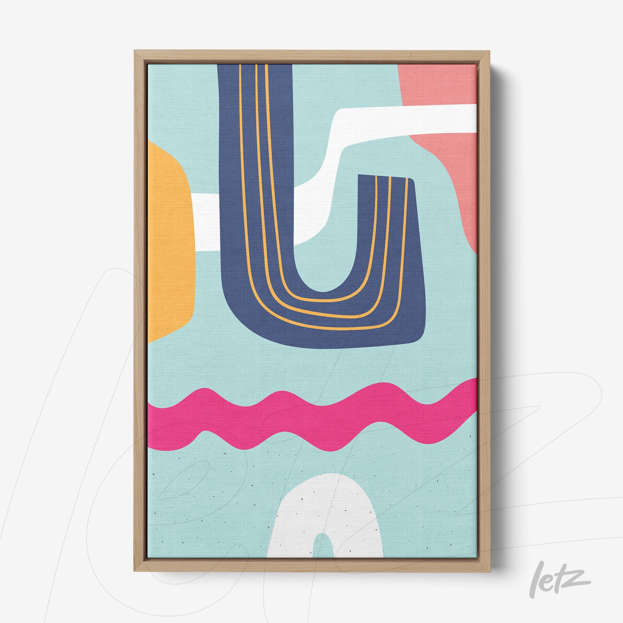 ```json
{
  "alt": "canvas de arte abstrata boho com formas geométricas coloridas em moldura natural",
  "alt_en": "boho abstract canvas art with colorful geometric shapes in natural frame"
}
```