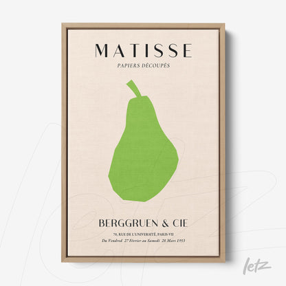 framed artwork featuring a geometric pear design in vibrant colors, inspired by Matisse