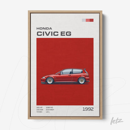 framed digital art of Honda Civic EG on red background with natural frame