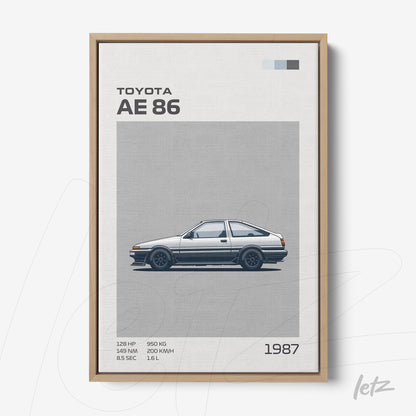 framed digital art of Toyota AE 86 in light wood frame