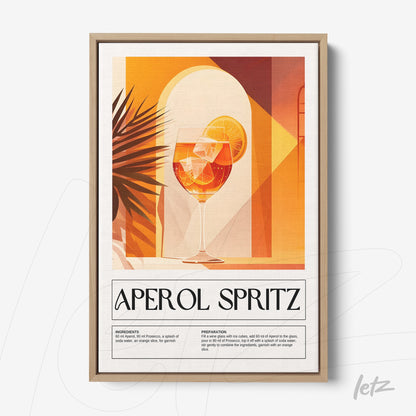 vintage style framed art of aperol spritz cocktail with orange and yellow background