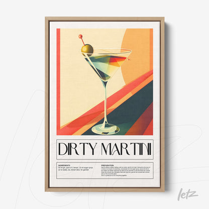 stylized wall art of a dirty martini with a light frame