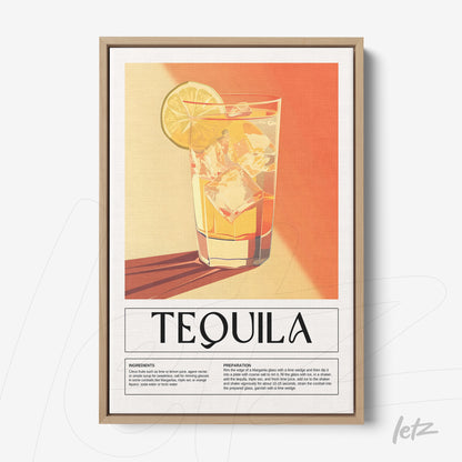 retro style artwork of tequila cocktail in light wood frame