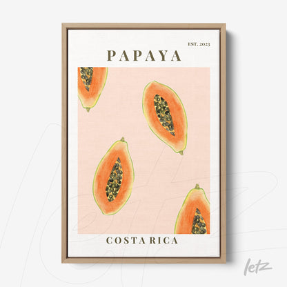 framed wall art featuring illustrations of papayas on a light pink background with the text 'Papaya' and 'Costa Rica'
