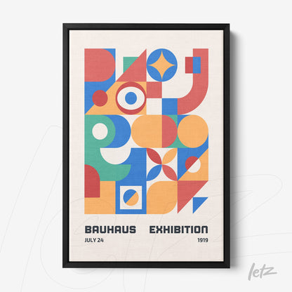 poster print featuring abstract geometric art in vibrant colors with a thin black frame