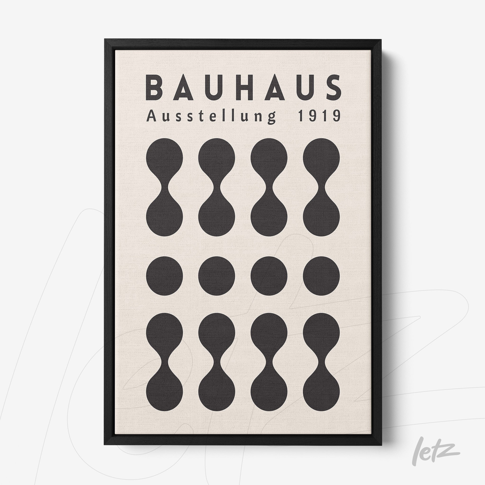 poster with geometric bauhaus style design from 1919 in black frame