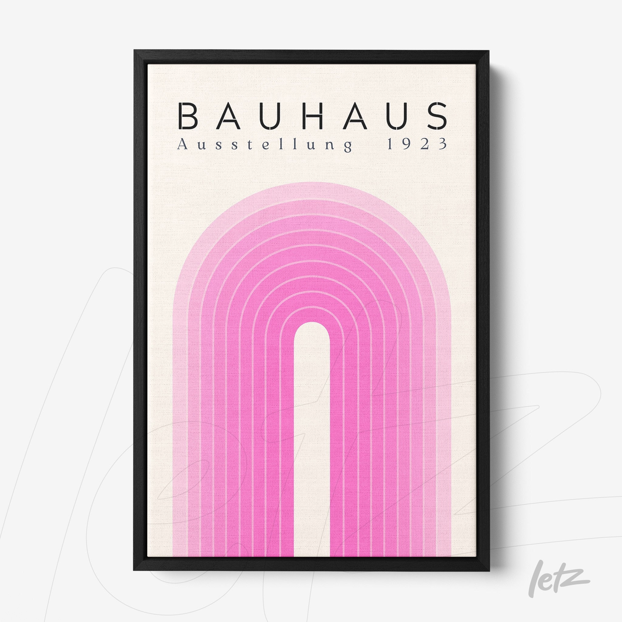 poster with pink geometric arch in bauhaus style with black frame