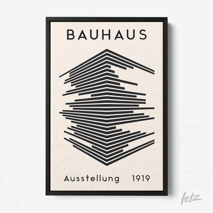 black and white geometric art print of Bauhaus movement with black frame
