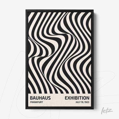 black and white geometric design in bauhaus style framed in black