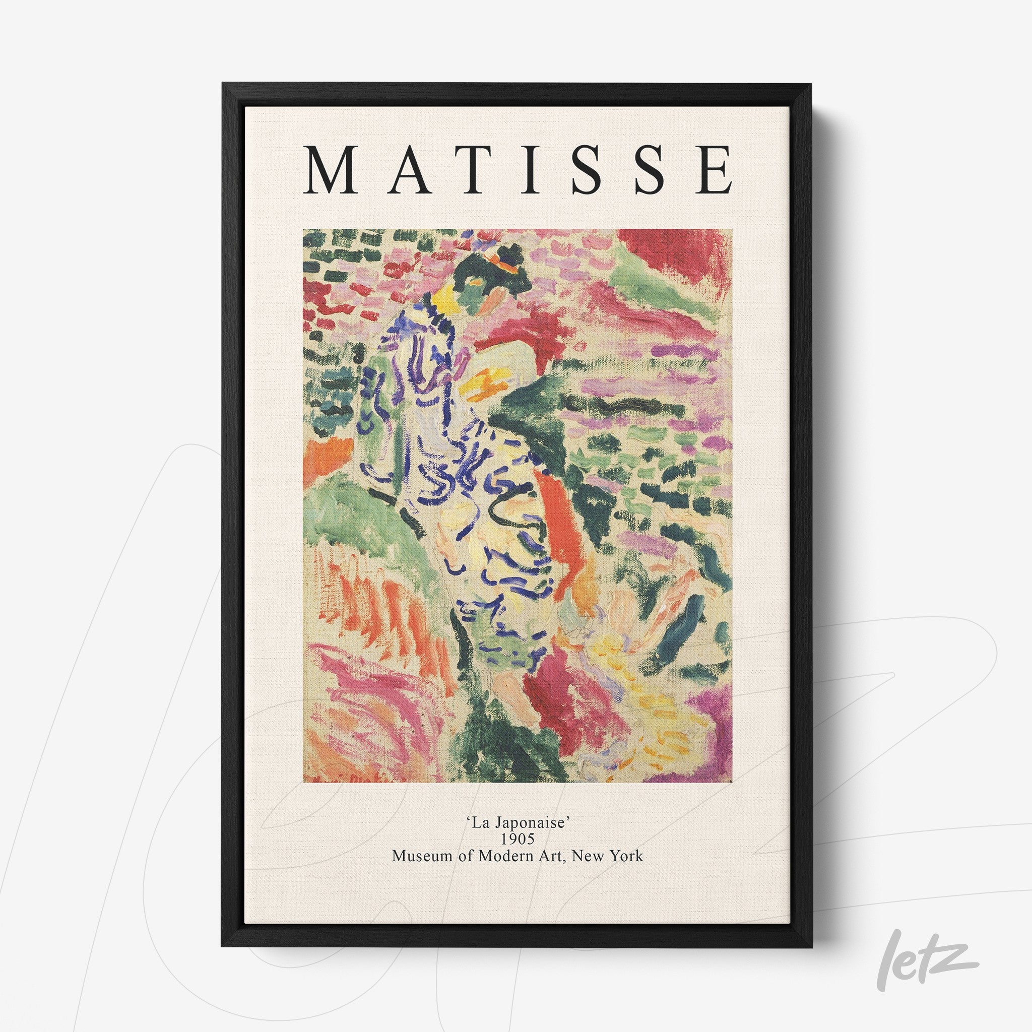 framed modern art print by Matisse titled 'La Japonaise' in black frame